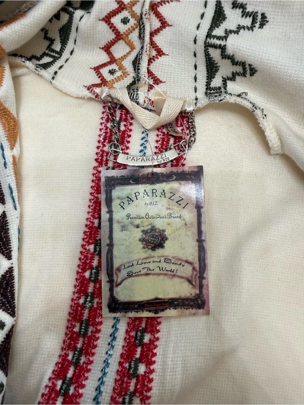 paparazzi Cream Hooded Aztec-Trim Cardigan with Multicolor Accents Size Large - Picture 5 of 7